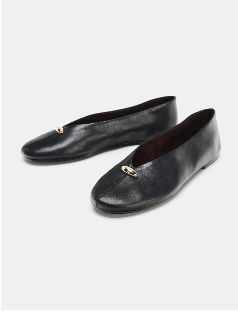 Zara Black Leather Slip-On Flats with Gold Detail - Picture 2 of 5